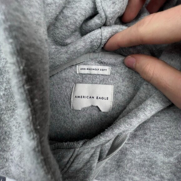 American Eagle Sweater Adult Medium Gray Pullover Hoodie Drawstring Long Sleeve - Picture 6 of 8